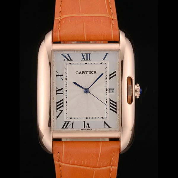 Cartier Tank Anglaise 36mm White Dial Gold Case Orange Leather Bracelet new59176