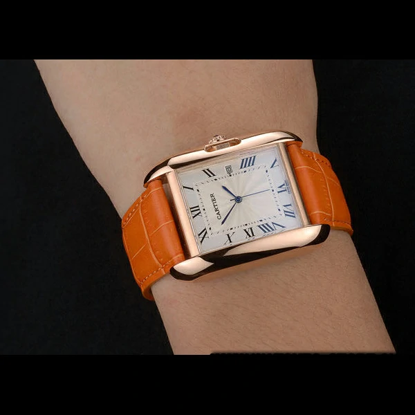 Cartier Tank Anglaise 36mm White Dial Gold Case Orange Leather Bracelet new59176