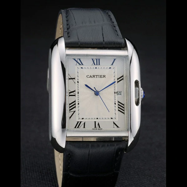 Cartier Tank Anglaise 36mm White Dial Stainless Steel Case Black Leather Bracelet new59186