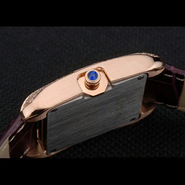 Cartier Tank Anglaise White Dragon Dial Diamonds Gold Case Purple Leather Bracelet new59168