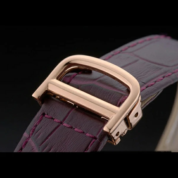 Cartier Tank Anglaise White Dragon Dial Diamonds Gold Case Purple Leather Bracelet new59168