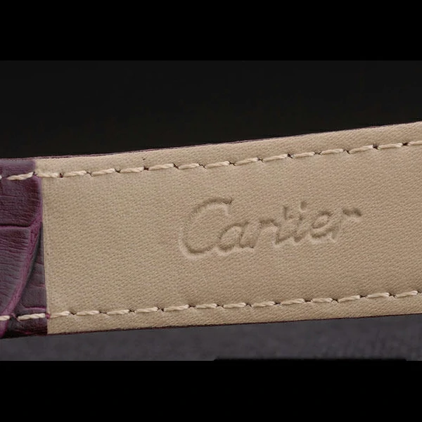 Cartier Tank Anglaise White Dragon Dial Diamonds Gold Case Purple Leather Bracelet new59168