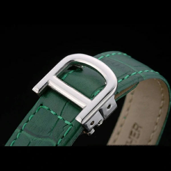 Cartier Tank Anglaise White Tiger Dial Diamonds Steel Case Green Leather Bracelet new59174