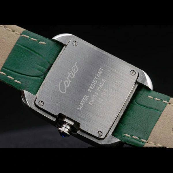 Cartier Tank Anglaise White Tiger Dial Diamonds Steel Case Green Leather Bracelet new59174
