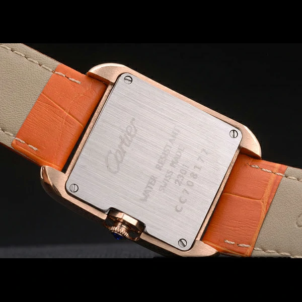 Cartier Tank Anglaise White Tiger Dial Gold Case Orange Leather Bracelet new59170