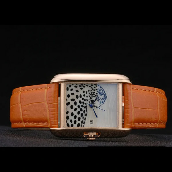 Cartier Tank Anglaise White Tiger Dial Gold Case Orange Leather Bracelet new59170