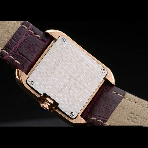 Cartier Tank Anglaise White Tiger Dial Gold Case Purple Leather Bracelet new59172