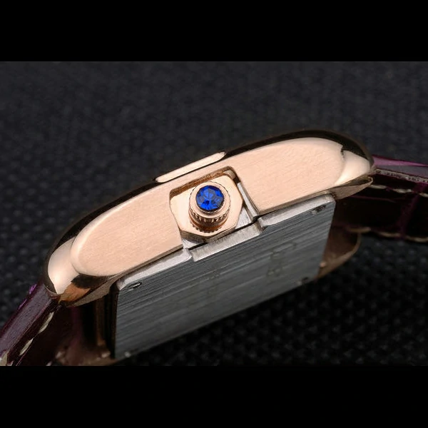 Cartier Tank Anglaise White Tiger Dial Gold Case Purple Leather Bracelet new59172