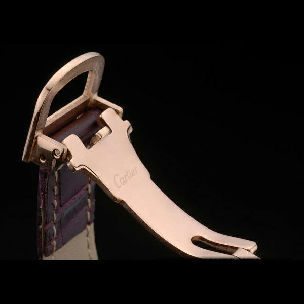 Cartier Tank Anglaise White Tiger Dial Gold Case Purple Leather Bracelet new59172