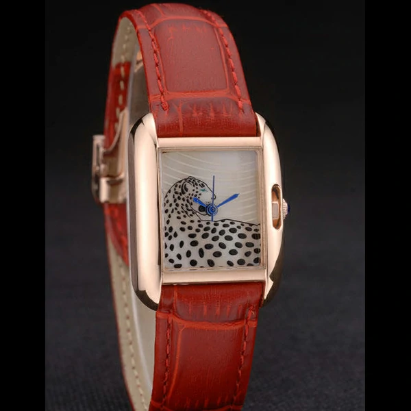 Cartier Tank Anglaise White Tiger Dial Gold Case Red Leather Bracelet new59171
