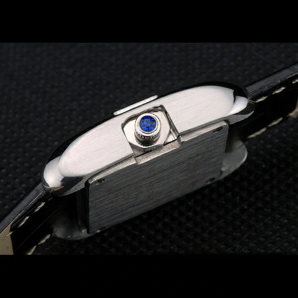 Cartier Tank Anglaise White Tiger Dial Stainless Steel Case Black Leather Bracelet new59173