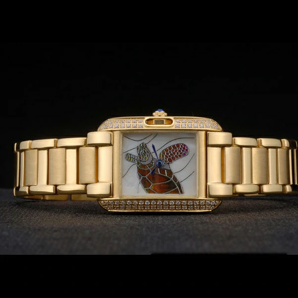 Cartier Tank Anglaise White Tortoise Dial Diamonds Gold Case Gold Bracelet new59162