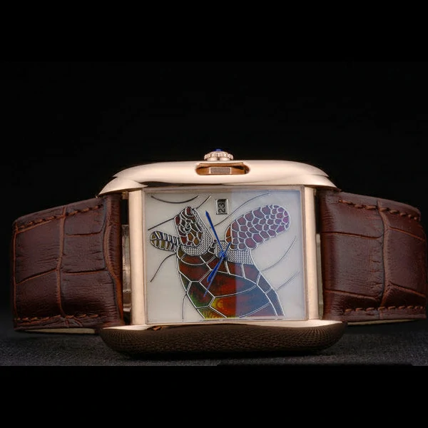 Cartier Tank Anglaise White Tortoise Dial Gold Case Brown Leather Bracelet new59165