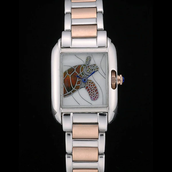 Cartier Tank Anglaise White Tortoise Dial Stainless Steel Case Two Tone Bracelet new59164