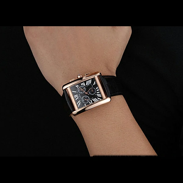 Cartier Tank MC Black Dial Gold Case Black Leather Bracelet new60620
