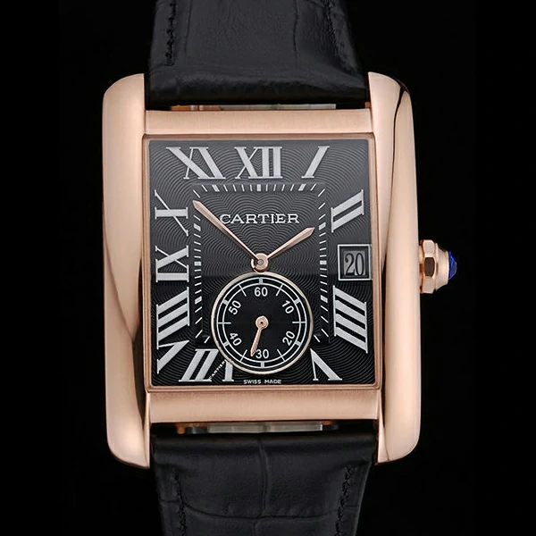 Cartier Tank MC Black Dial Gold Case Black Leather Strap new60469
