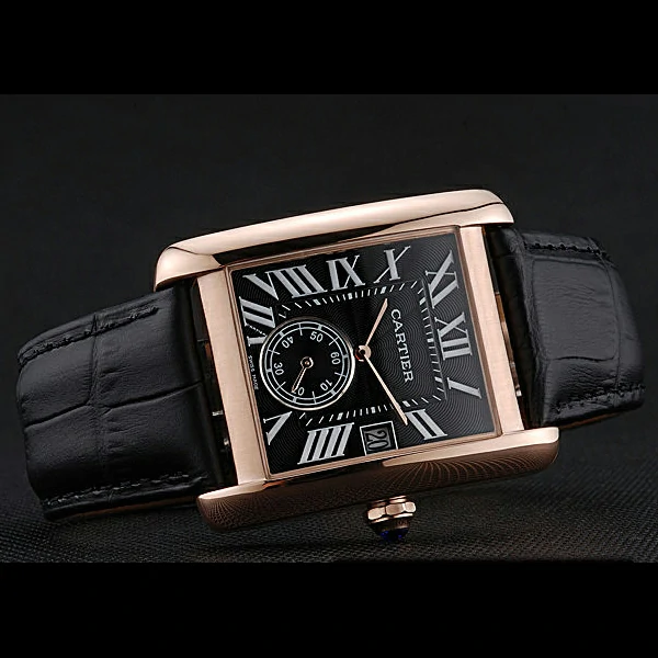 Cartier Tank MC Black Dial Gold Case Black Leather Strap new60469