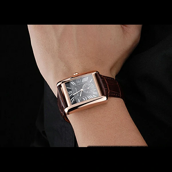 Cartier Tank MC Black Dial Gold Case Brown Leather Strap new60471