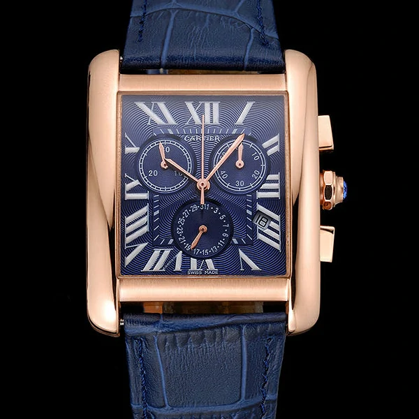 Cartier Tank MC Blue Dial Gold Case Blue Leather Bracelet new60621