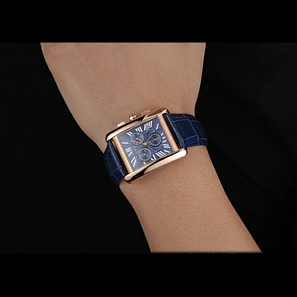 Cartier Tank MC Blue Dial Gold Case Blue Leather Bracelet new60621