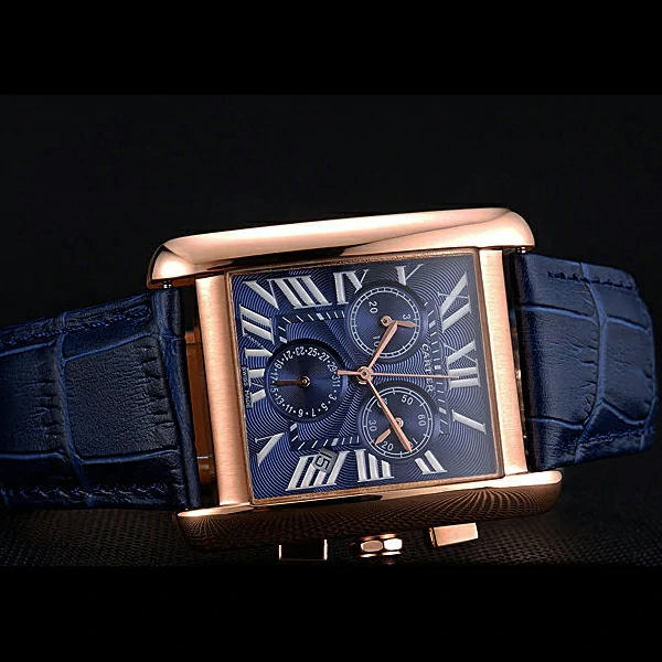 Cartier Tank MC Blue Dial Gold Case Blue Leather Bracelet new60621