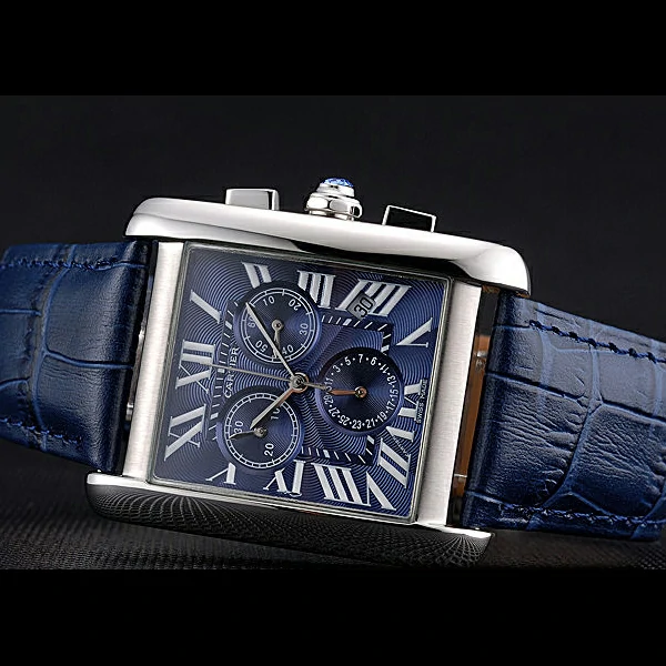 Cartier Tank MC Blue Dial Stainless Steel Case Blue Leather Bracelet new60617