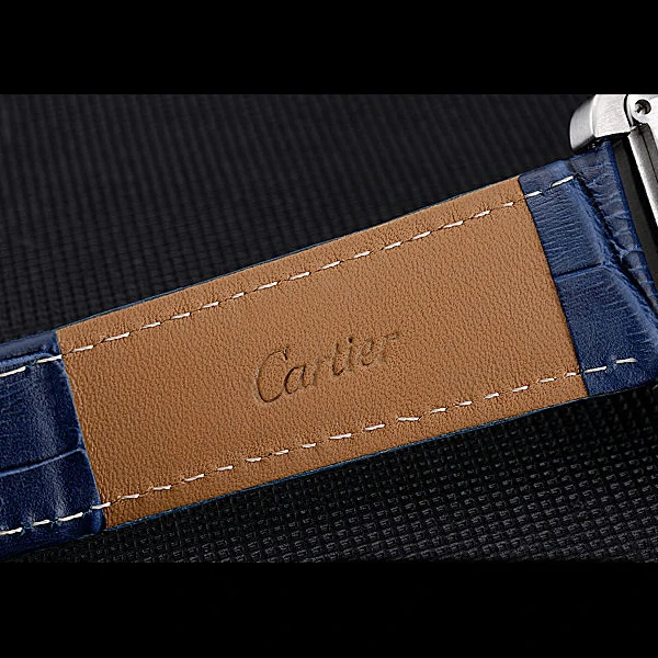 Cartier Tank MC Blue Dial Stainless Steel Case Blue Leather Bracelet new60617
