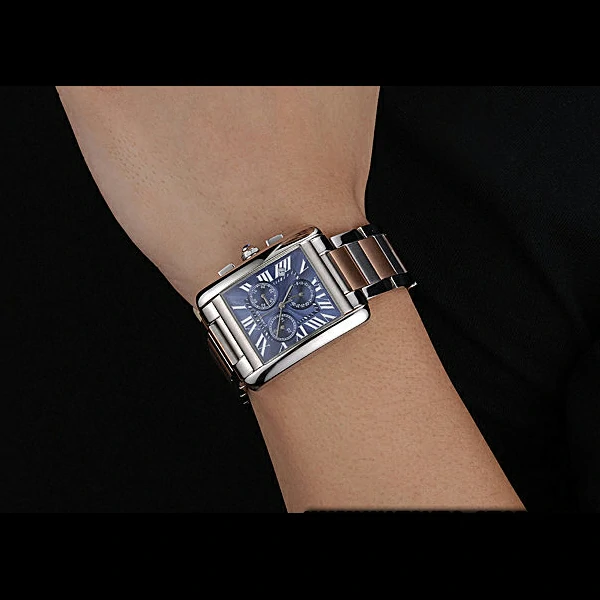 Cartier Tank MC Blue Dial Stainless Steel Case Two Tone Bracelet new60626