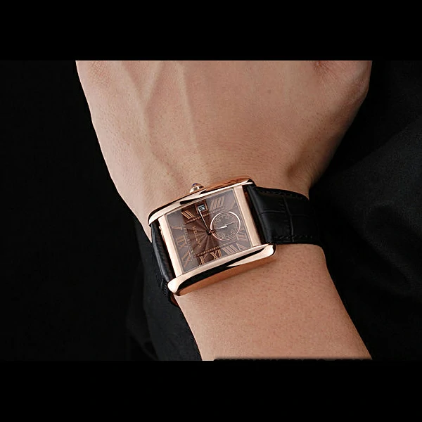 Cartier Tank MC Brown Dial Gold Case Black Leather Strap new60470