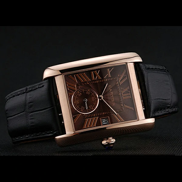 Cartier Tank MC Brown Dial Gold Case Black Leather Strap new60470