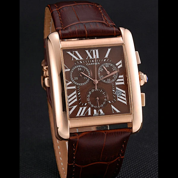 Cartier Tank MC Brown Dial Gold Case Brown Leather Bracelet new60622