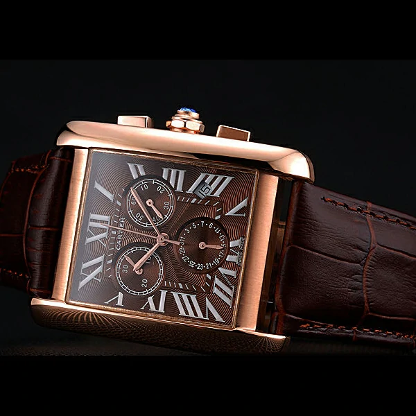 Cartier Tank MC Brown Dial Gold Case Brown Leather Bracelet new60622