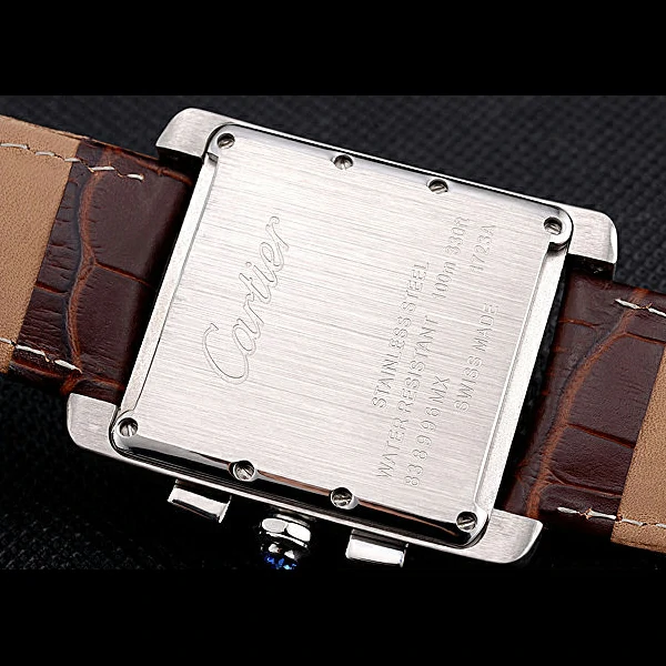 Cartier Tank MC Brown Dial Stainless Steel Case Brown Leather Bracelet new60618