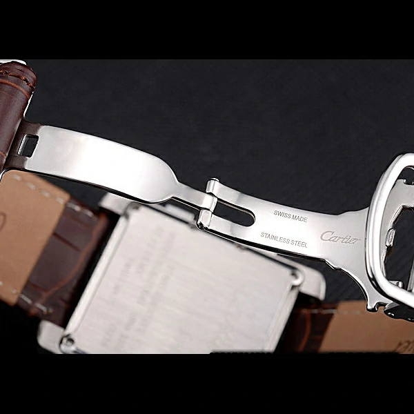 Cartier Tank MC Brown Dial Stainless Steel Case Brown Leather Bracelet new60618