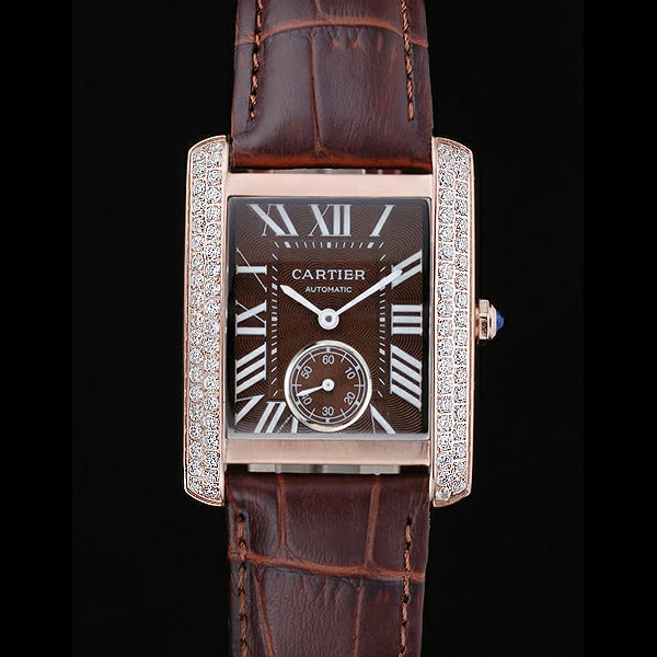 Cartier Tank MC Gold Diamond Case Brown Dial Brown Leather Strap new60068