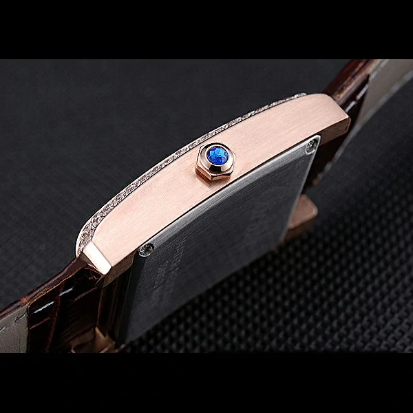 Cartier Tank MC Gold Diamond Case Brown Dial Brown Leather Strap new60068