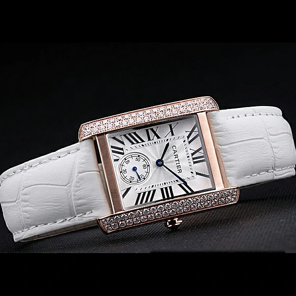 Cartier Tank MC Gold Diamond Case White Dial White Leather Strap new60067