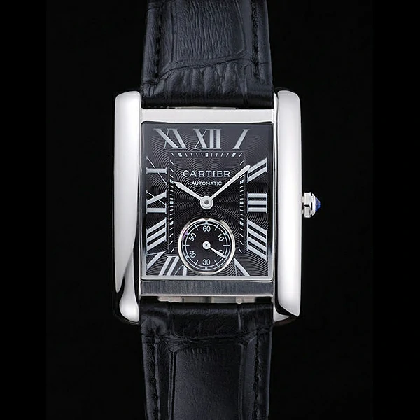 Cartier Tank MC Stainless Steel Case Black Dial Black Leather Strap new60072