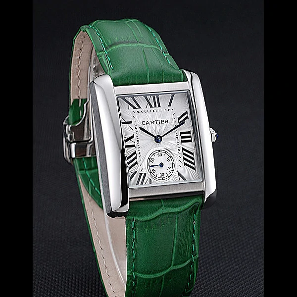 Cartier Tank MC Stainless Steel Case White Dial Green Leather Strap new60075
