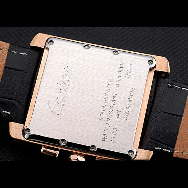 Cartier Tank MC White Dial Gold Case Black Leather Bracelet new60619