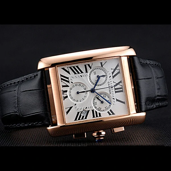 Cartier Tank MC White Dial Gold Case Black Leather Bracelet new60619