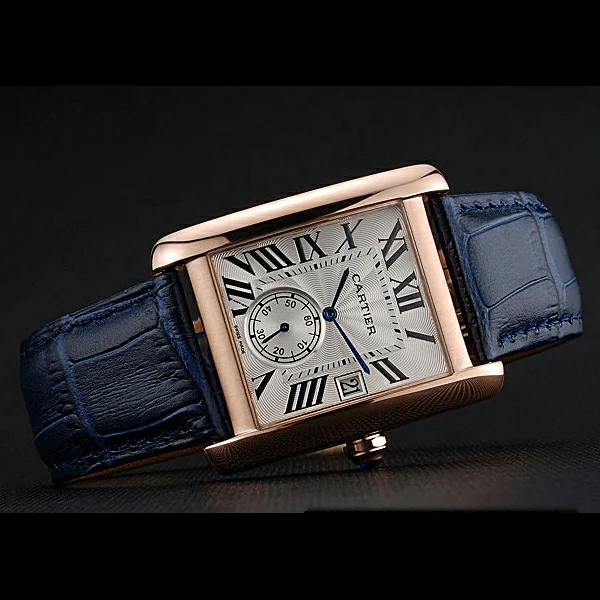 Cartier Tank MC White Dial Gold Case Blue Leather Strap new60466