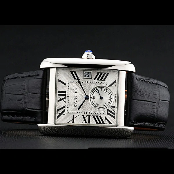 Cartier Tank MC White Dial Stainless Steel Case Black Leather Strap new60465