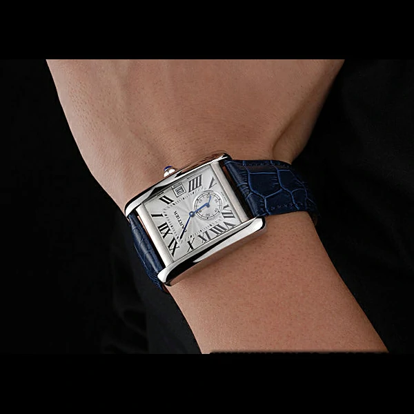 Cartier Tank MC White Dial Stainless Steel Case Blue Leather Strap new60464