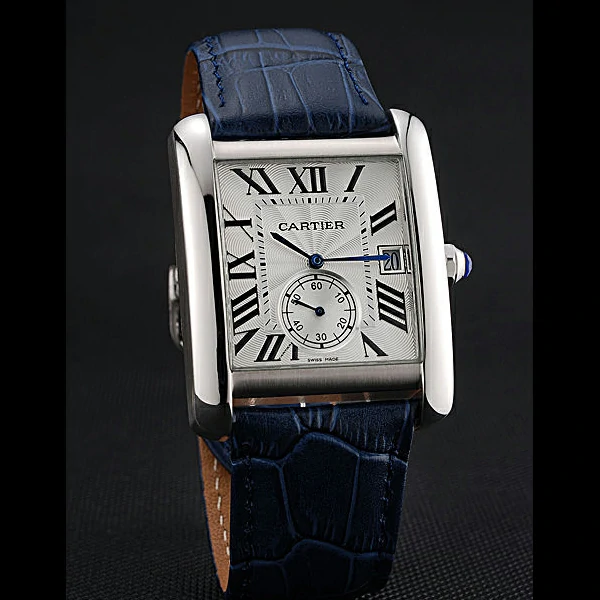 Cartier Tank MC White Dial Stainless Steel Case Blue Leather Strap new60464