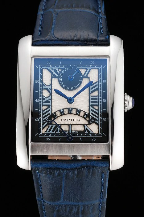 Cartier Tank White Dial Stainless Steel Case Blue Leather Strap new120740