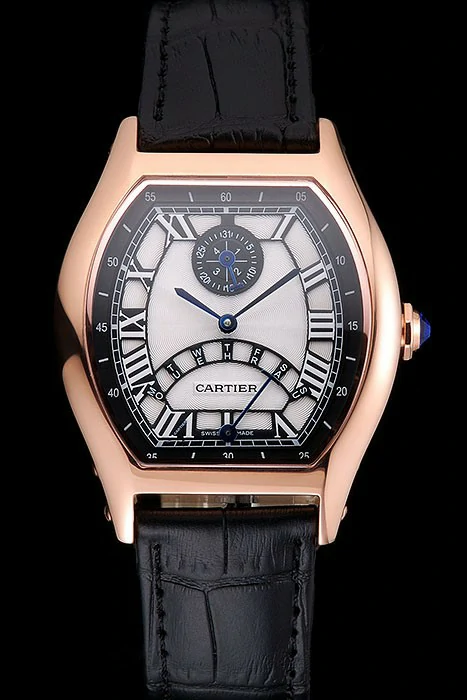 Cartier Tortue Perpetual Calendar White Dial Gold Case Black Leather Strap new121542