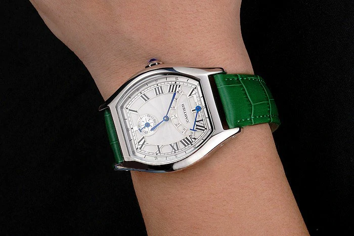 Cartier Tortue Perpetual Calendar White Dial Stainless Steel Case Green Leather Strap new121538