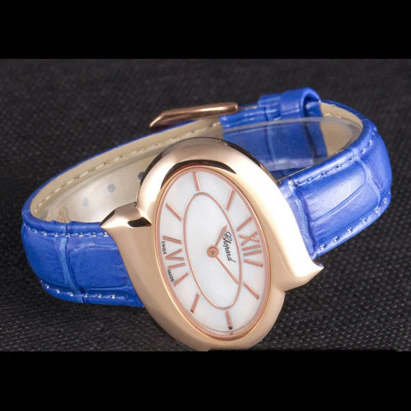 Chopard Luxury Gold Bezel with White Dial and Blue Leather Strap new59634