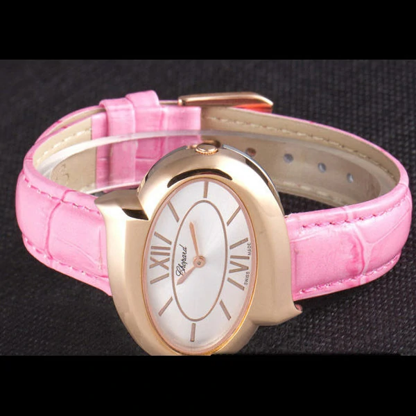 Chopard Luxury Gold Bezel with White Dial and Pink Leather Strap new59635